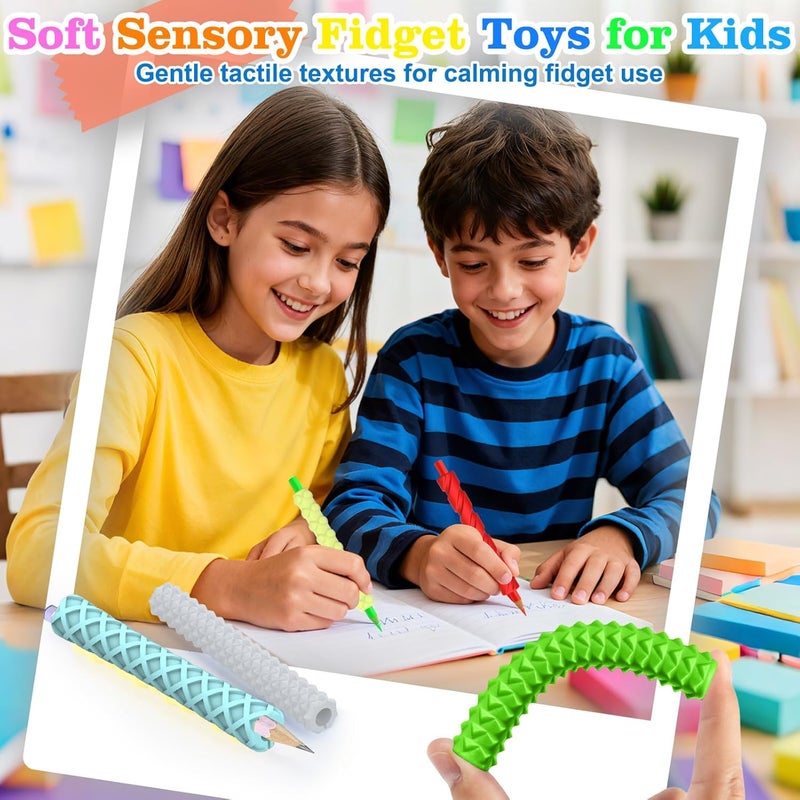 BUSOHA 8 Pack Textured Silicone Pencil Grips - Sensory Fidget for Classroom Textured Squishy Pencil Grips for Kids Handwriting ADHD Tools for Anxiety Relief Items Stocking Stuffers Gift - Image 4